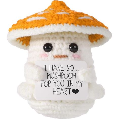 Champignon Crochet Poupée Crochet Message Crochet Cadeau Décoration Fête(Orange-Blanc) (1/5)