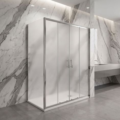 Porta scorrevole apertura centrale con lato fisso in vetro temperato opaco 6mm H190 profili cromo - PORTA 190 - FISSO 90 (1/3)