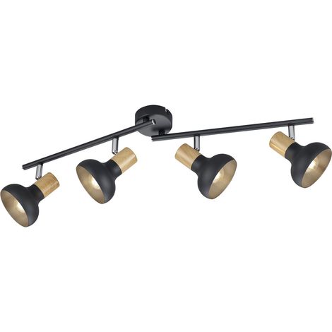 Plafonnier barre LATIKA noir/bois clair 4 spots E14 (1/2)