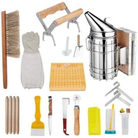 Beekeeping Starter Tool Kit 15 Pieces Beehive Kit Beehive Tools Beekeeping Accessories with Hive Smoker, Bee Brush, Uncapping Scraper, Beekeeping Gloves, Tool (1/4)