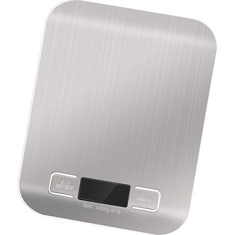 Elektronische Küchenwaage, metallisch-weißes LCD-Display, wasserdicht, Edelstahl, ideal zum Backen, bis 10 kg, 1 g (1/5)
