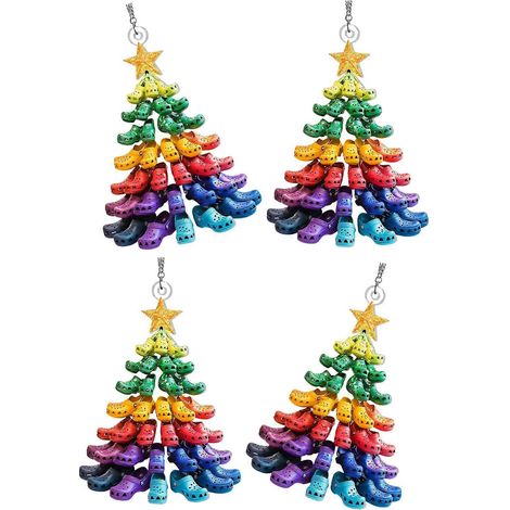 4 Stück tragbare Acryl-Weihnachtsbaumhänger, 2D-flach, bruchsicher, für die Weihnachtsdekoration im Innenbereich, mehrfarbig (1/5)