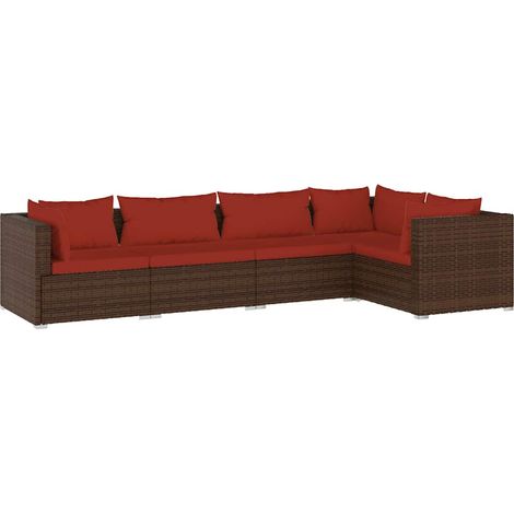 Maison Exclusive - Salon de jardin 5 pcs avec coussins résine tressée marron (1/5)