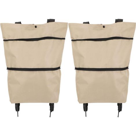 Lot de 2 sacs de courses pliables à roulettes avec poignée