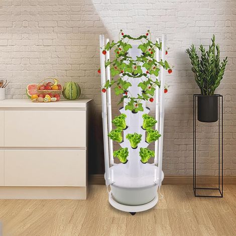 Tour hydroponique, système hydroponique avec éclairage LED, tour de plantation verticale pour 28 plantes, économie d'eau, avec pompe et minuterie, pour balcon, jardin, intérieur, Réservoir d'eau vert (1/5)