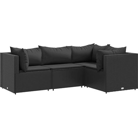 4-tlg. Garten-Lounge-Set mit Kissen Schwarz Poly Rattan vidaXL (1/5)