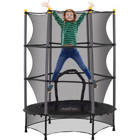 Tappeto Elastico per Bambini Ø140 x 190 cm con Rete di Sicurezza e Pali Imbottiti Età 3-10 Anni Nero (1/5)