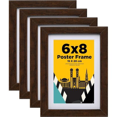 Bilderrahmen 15x20 cm Holzrahmen Acrylglas MDF-Rahmen Set Passepartout Braun 4er