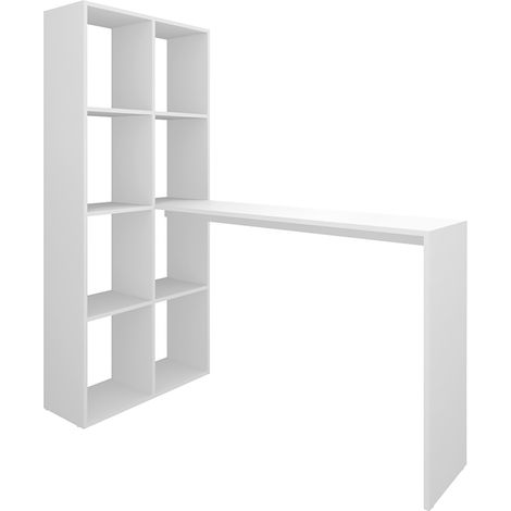 Bureau avec 8 étagères réversibles, bureau d'ordinateur coloris blanc - Longueur 135 x Hauteur 150 x Profondeur 65 cm (1/3)