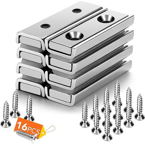 Aimants pour portes de placard, 8 loquets magnétiques, résistance à 20 kg, aimants puissants, vis et plaques de fer incluses - 40x13,5x5 mm (1/5)