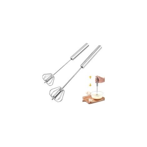 Lot de 2 Fouets à Œufs Manuels en Acier Inoxydable, Batteur Lait Semi-Automatique Rotatif, Ustensiles de Cuisine 14 et 10 Pouces (1/4)