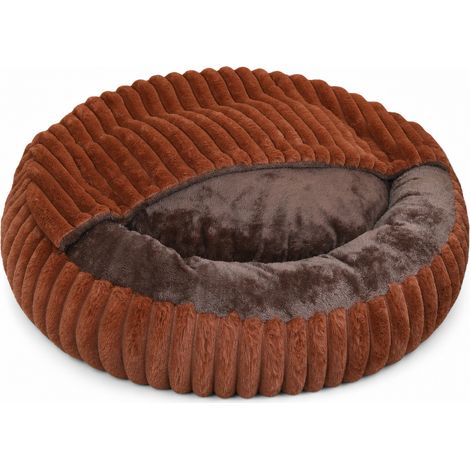 Panier Niche en Peluche avec Couverture Intégrée pour Chats et Chiens, Marron (1/5)