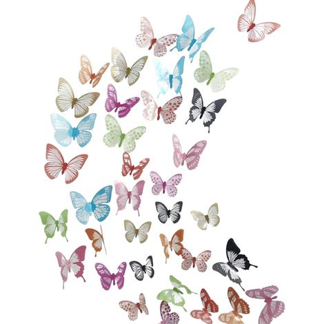 18 autocollants muraux papillons en cristal 3D colorés avec adhésif, en papier satiné, pour la décoration de chambre d'enfant ou de maison (à faire soi-même). (1/5)