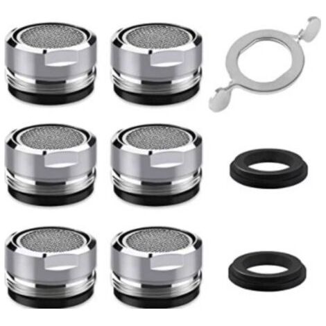 Wasserhahn-Strahlregler [6er-Pack], Wasserhahnfilter, Wasserhahn-Luftsprudler, wassersparender Strahlregler, inkl. 8 Unterlegscheiben und 1 Handplatte, geeignet für Küche und Bad MUMU