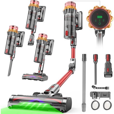 INLONG ZV13 Aspirateur Balai Sans Fil 75KPa 600W, 70Min, Tube pliable à 180°, LED tactile, Batterie amovible, Bac 1,6L, Poils, Tapis &Sols Durs