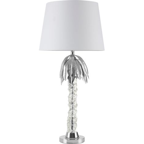 Premier Housewares Table Lamp Crystal Stem Chrome Finish With White Shade Desk Lamp For Office / Study Chic and Contemporary w36 x d36 x h75 cm (1/4)