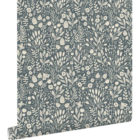 papier peint fleurs bleu vert - ESTAhome (1/5)