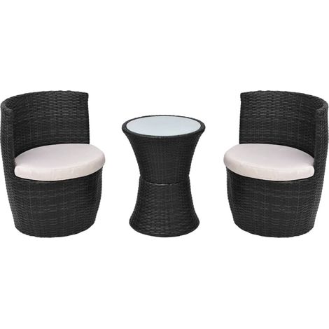 Set mesa y sillas de jardín 3 pzas y cojines poli ratán negro vidaXL (1/5)
