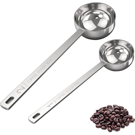 Lot de 2 doseurs à café 1 & 2 de 15 ml et 30 ml avec long manche, cuillères à soupe en acier inoxydable, 1 cuillère à soupe et 2 cuillères à soupe pour café, lait, fruits en poudre (1/5)