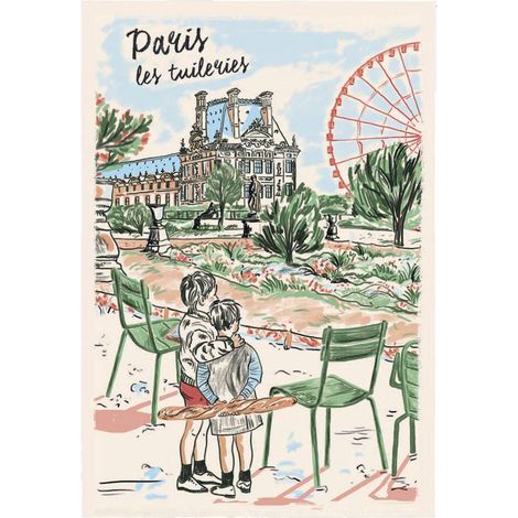 Torchon de Cuisine Décoratif Paris Les Tuileries 100% Coton Absorbant Écru 48 x 72 cm - PANGIVO