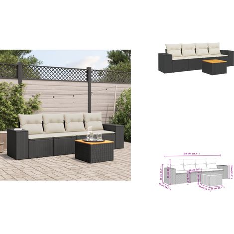 5-tlg. Garten-Sofagarnitur mit Kissen Schwarz Poly Rattan - Gartenmöbel - Outdoor Möbel - Rattan Gartenset - Lounge Set - Esstisch (1/3)
