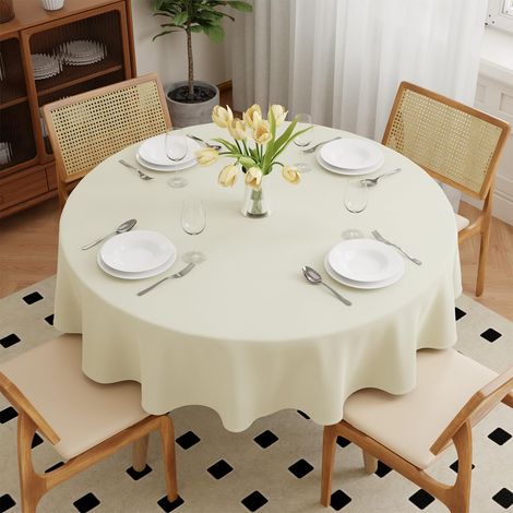 Nappe Beige Lavable Ronde, Diamètre 180 cm, Nappe en Polyester, Résistante aux Rayures, Protection Anti-Taches, Linge de Table pour Extérieur pour Jardin, Salle à Manger, Célébrations et Maison (1/5)