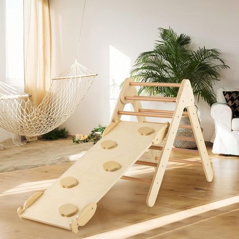 Goplus – Triangle d'escalade en bois avec rampe réversible 2 en 1 – Structure triangulaire pour enfants 1 an + – Charge 50kg – Certifié européen (1/5)