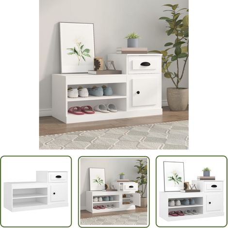 The Living Store Schuhschrank Weiß 100x42x60 cm Holzwerkstoff - Schuhschrank - Holzwerkstoffmöbel - Garderobe - Aufbewahrungsbox - Weiße Möbel (1/5)