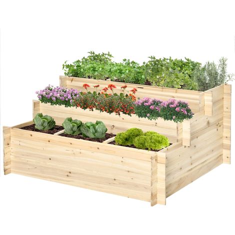 3-stufiges Hochbeet, Naturholz, 117 x 100 x 54 cm
