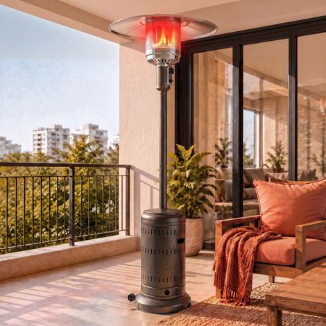 Chauffage Extérieur Terrasse Portable 13 kW, Niveaux de Chauffe Réglables, Anti-Basculement, 82x82x223cm, Marron Foncé (1/5)