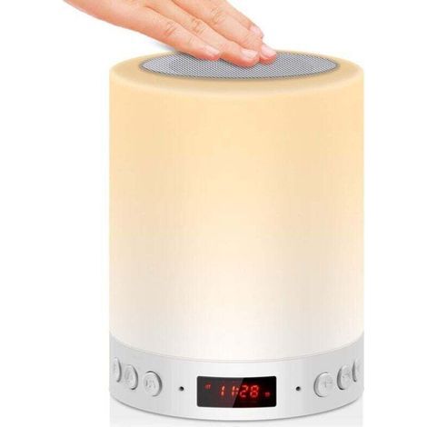 5 EN 1 Lampe de Chevet Tacile Rechargeable Portable, Veilleuse LED Lampe de Table Enfant Enceinte Bluetooth Musique USB Radio Réveil Numérique Multicolore Cadeau Hommes/Femmes [Classe énergétique A++ (1/5)
