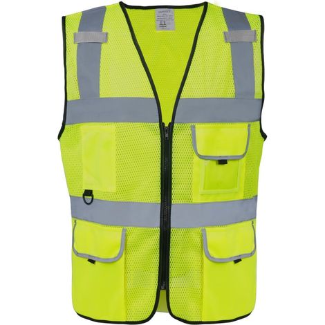 Gilet de sécurité haute visibilité jaune fluo pour homme et femme, grande taille 3XL-4XL (1/5)