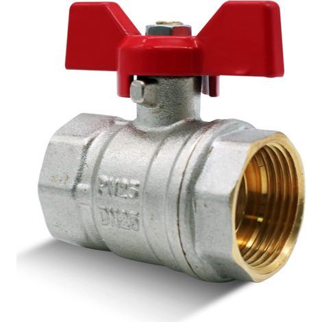 DOJA Barcelona Vanne 1/2" Papillon 2 Robinet d'Arret PN-25 M/F + F/F Laiton Poignée Rouge Vanne 15/21 pour Compresseur à Air, Tuyau Gaz, Raccord Plomberie Eau, Robinet Exterieur Jardin (1/4)