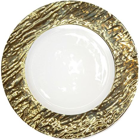 Assiette à Dessert en Porcelaine Blanche et Dorée 22 cm - Vaisselle de Table Chic - PANGIVO (1/4)