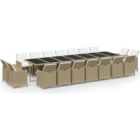 Ensemble à manger de jardin coussins 19pcs Mobilier de jardin Résine tressée Beige (1/5)