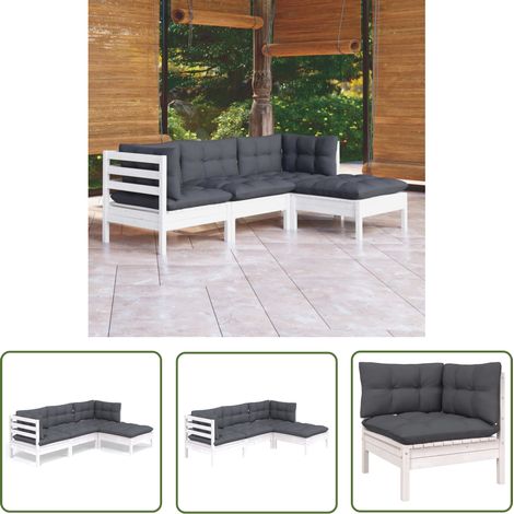 The Living Store 4-tlg. Garten-Lounge-Set mit Kissen Weiß Kiefernholz - Garten Lounge Set - Kiefernholz Möbel - Outdoor Furniture - Loungemöbel - Gartenmöbel