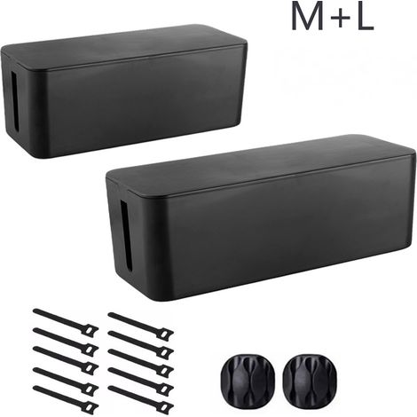 Boîte de rangement pour câbles, lot de 2, support de câbles, résistant aux enfants et aux animaux, noir (1/5)