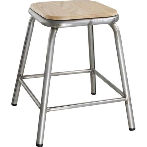 Tabouret Bas en Acier Galvanisé avec Assise en Bois - Lot de 4 - Bolero (1/5)