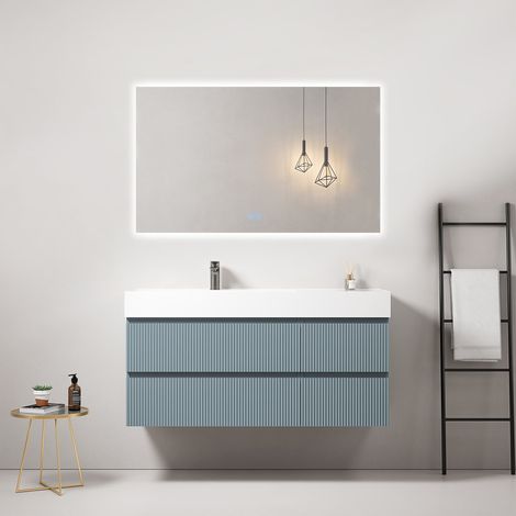 Mobile bagno sospeso cannettato 120 cm Blu Avio Lavabo a Sinistra in Resina Specchio Quadro Retroilluminato - Fiji Paint (1/4)