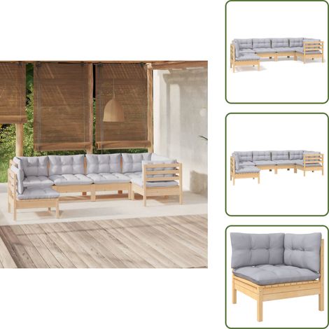 6-tlg. Garten-Lounge-Set mit Grauen Kissen Kiefernholz - Garten Lounge Set - Kiefernholz Möbel - Outdoor Möbel - Loungemöbel - Gartenmöbel (1/5)