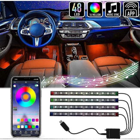 12V mehrfarbige LED-Streifenleuchte für die Fahrzeuginnenbeleuchtung mit musikaktivierter Fernbedienung (USB)