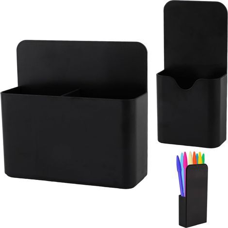 Magnetic pencil holder with compartments (with 1 large and 1 small storage compartment, black) (1/5)