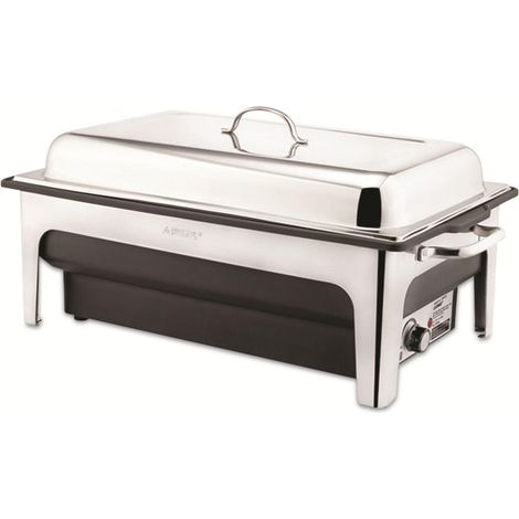 Chafing Dish en acier inoxydable poli avec régulateur de température, poêle profonde et support de couvercle, 62 x 36 x 29 cm, 14 ltr