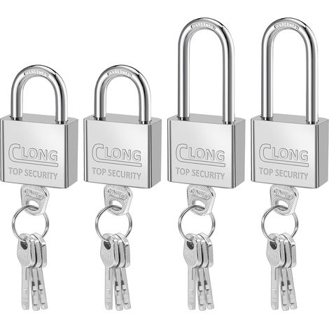 Paquete de 4 candados de acero resistentes, 2 de arco corto y 2 de arco largo con 4 llaves para exteriores, impermeables para cobertizos, taquillas de gimnasio, cercas, garajes, jardines, almacenamien (1/5)