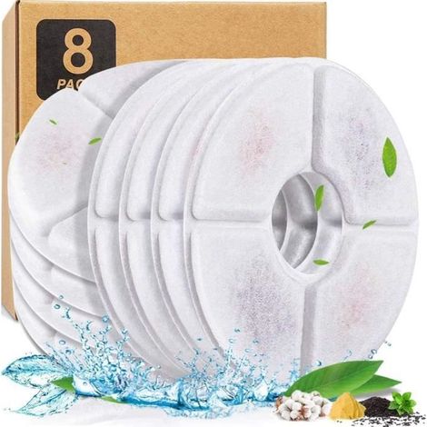 Pack de 8 Filtres pour Fontaine à Eau pour Chat 1,6L-2,8L, Fontaine Filtre de Remplaçable de Fontaine d'animal Familier avec la ré (1/4)