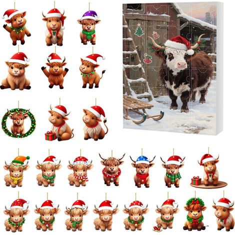 Calendrier de l'Avent de Noël 24 jours, boîte surprise, décoration de sapin de Noël style yak, boîte surprise plate en acrylique -- Boîte surprise K (GJ510-011) --