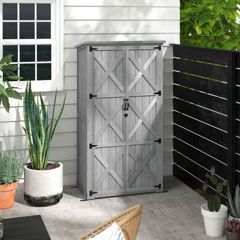 Armoire de jardin. abri jardin sur pied. avec 2 étagères. toit incliné et bitumé. en bois massif. 90x54.5x168.5cm. gris
