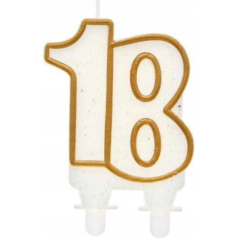 Vela para pastel Número de pastel Número 18 Cumpleaños Dieciocho Contorno dorado (1/2)