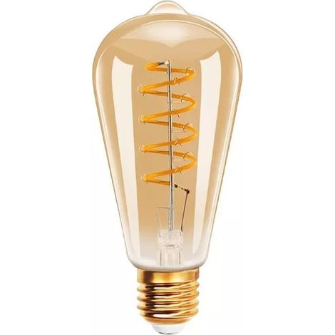 Lampadina Led Luce Calda 4 W Filamento A Spirale Vetro Ambrato Vintage E27 St64s (1/4)