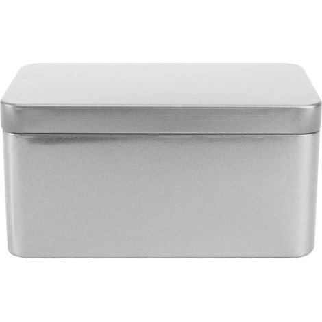 Boîte rectangulaire en métal, mini-boîte de rangement portable pour feuilles de thé, bonbons, rangement pour la maison - 13 x 8 x 6 cm (argent) (1/2)